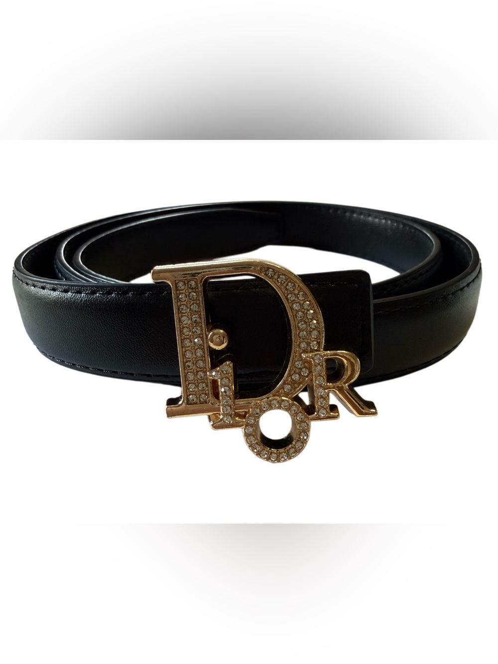 Elegant Black Belt in Gold-tone 110cm